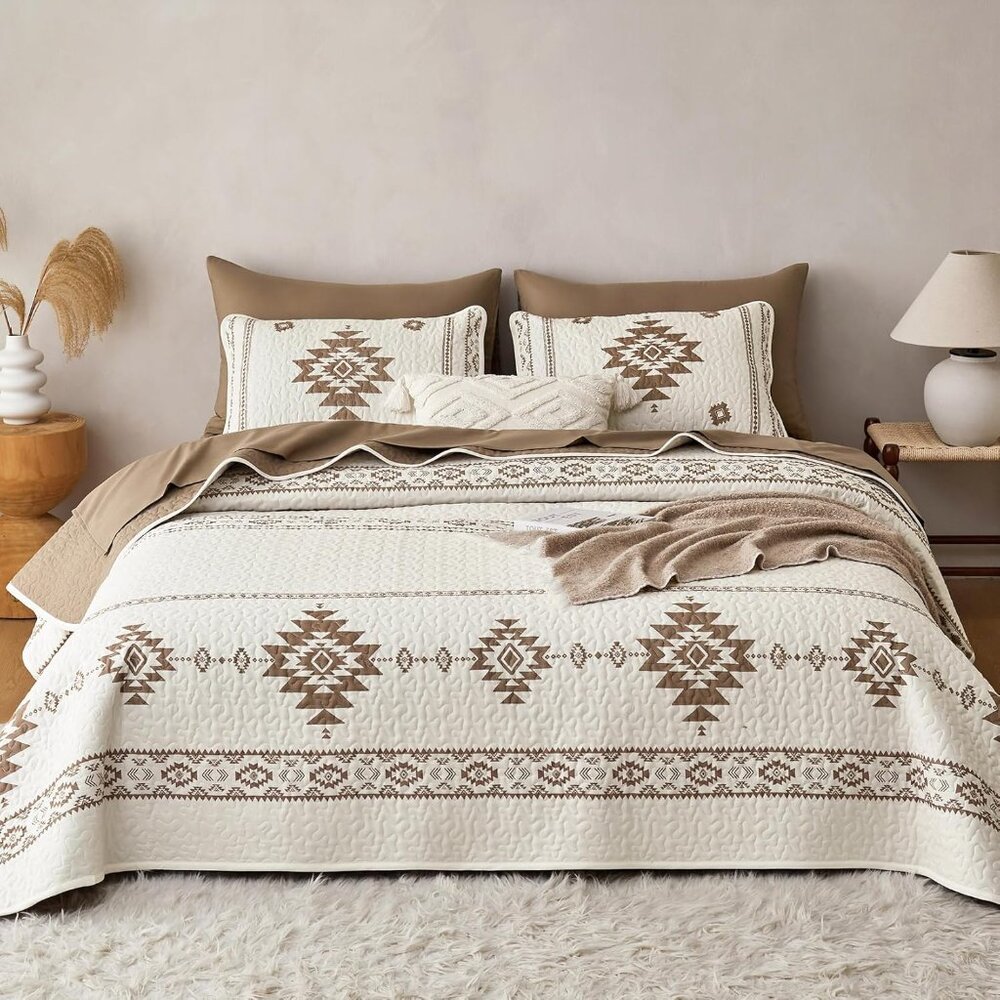 3 Pieces Western Quilt Set, Southwestern Aztec Country Tribal Native American